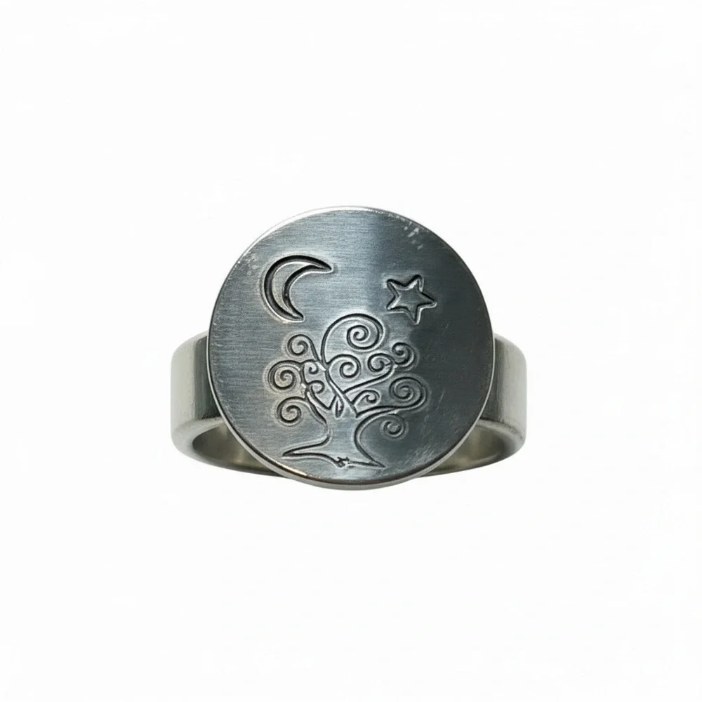 Handmade Tree of Life adjustable silver aluminum hypoallergenic medallion ring‎